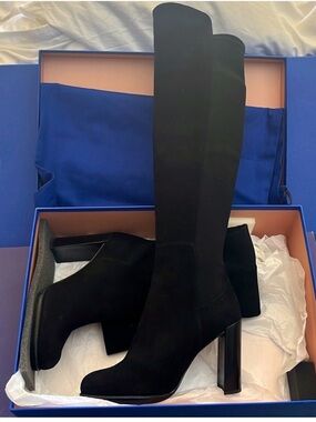 Stuart Weitzman HiJack suede stretch-back OTK boots
